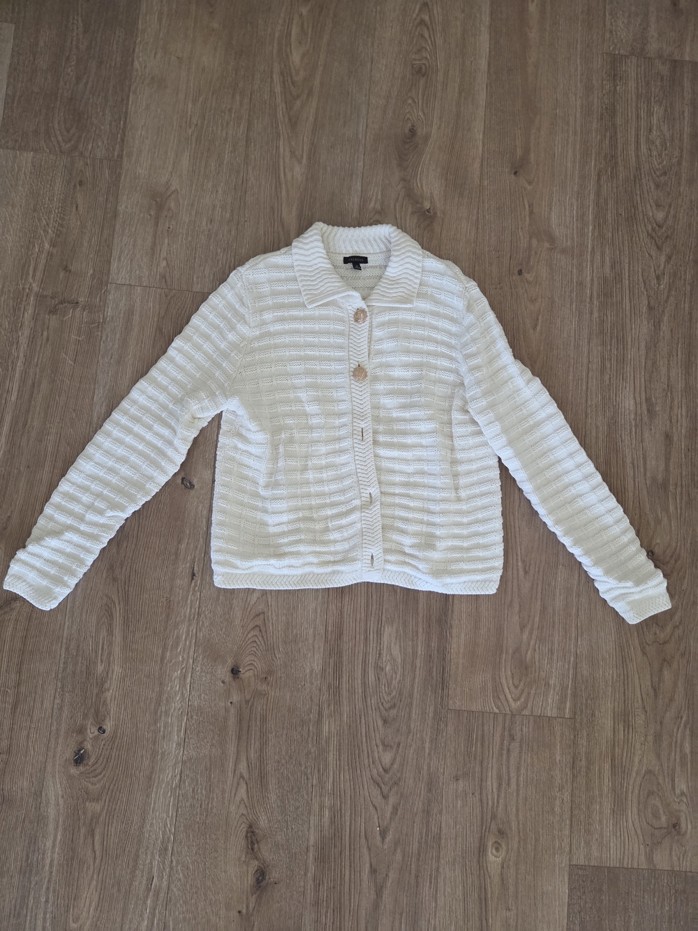 Talbots Cream Textured Button-Front Knit Cardigan